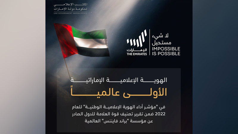 الإمارات الأولى عالمياً في مؤشر أداء الهوية الإعلامية الوطنية للدول للعام 2022