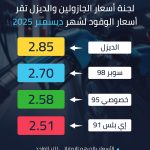 لجنة متابعة أسعار الجازولين والديزل تقر أسعار الوقود لشهر ديسمبر 2025