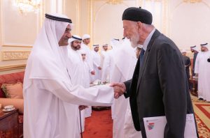 حمد الشرقي يستقبل حميد بن أحمد المعلا وفريق وزارة الخارجية والمهنئين بشهر رمضان بحضور ولي عهد الفجيرة